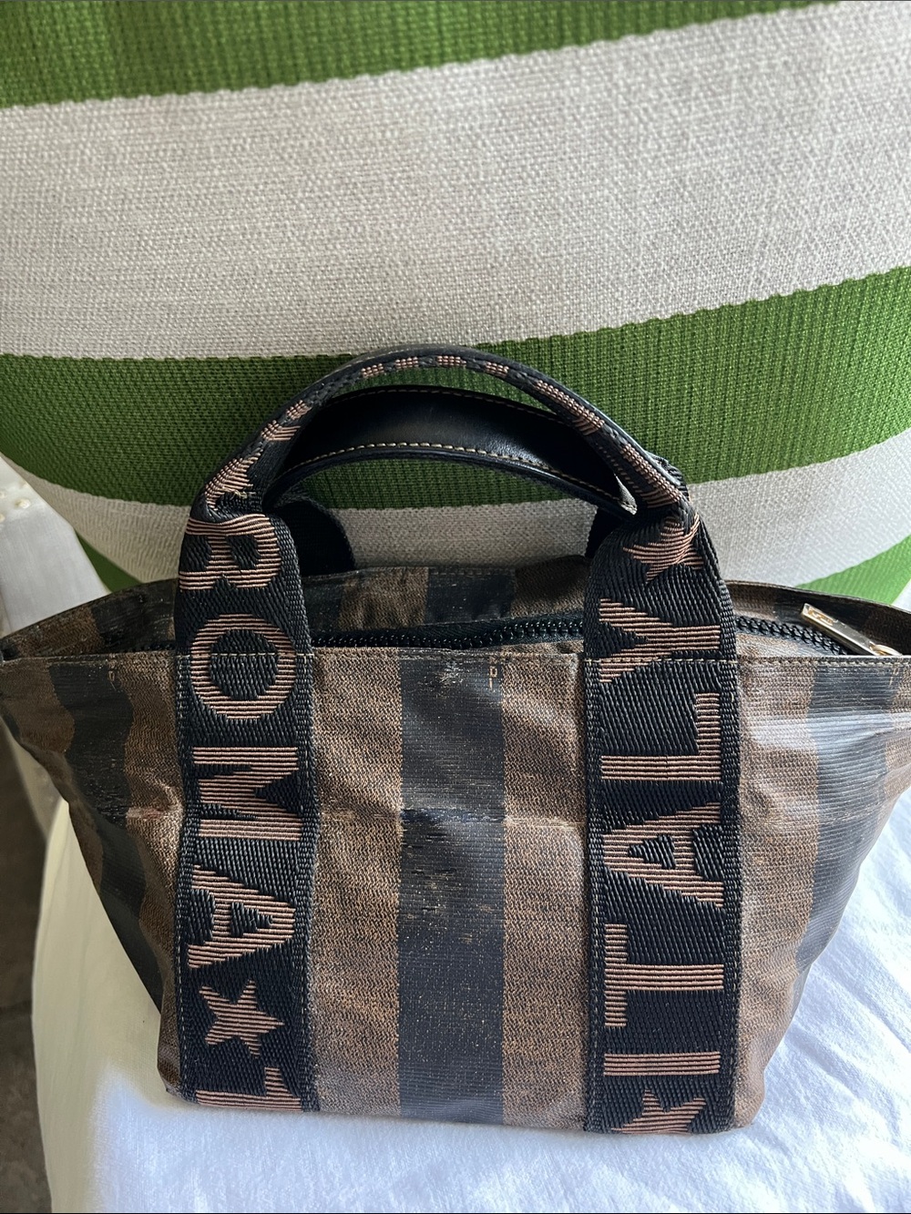 Vintage Fendi Roma Italy Pequin Stripe Mini Tote Bag Brown Black
Logo Handle